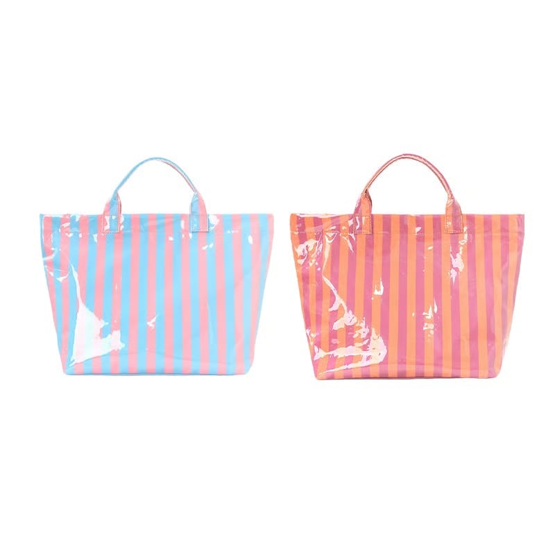 CarryWave – Durable Canvas Striped Tote Bag – Blue and pink+Orange and pink