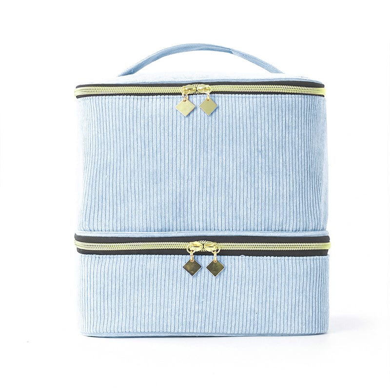 PolishPro – Deluxe Double‑Layer Nail Organizer Case – Corduroy - Blue