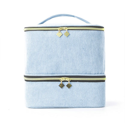 PolishPro – Deluxe Double‑Layer Nail Organizer Case – Corduroy - Blue