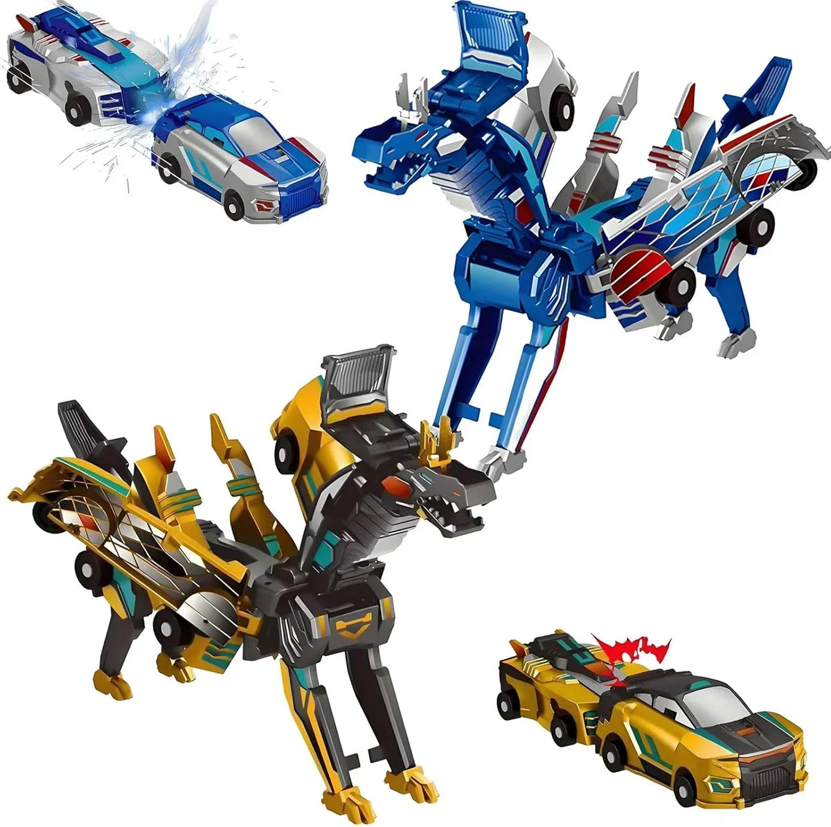 RoboDino – 2-in-1 Transforming Dino Car Toy – Golden+blue Dragon
