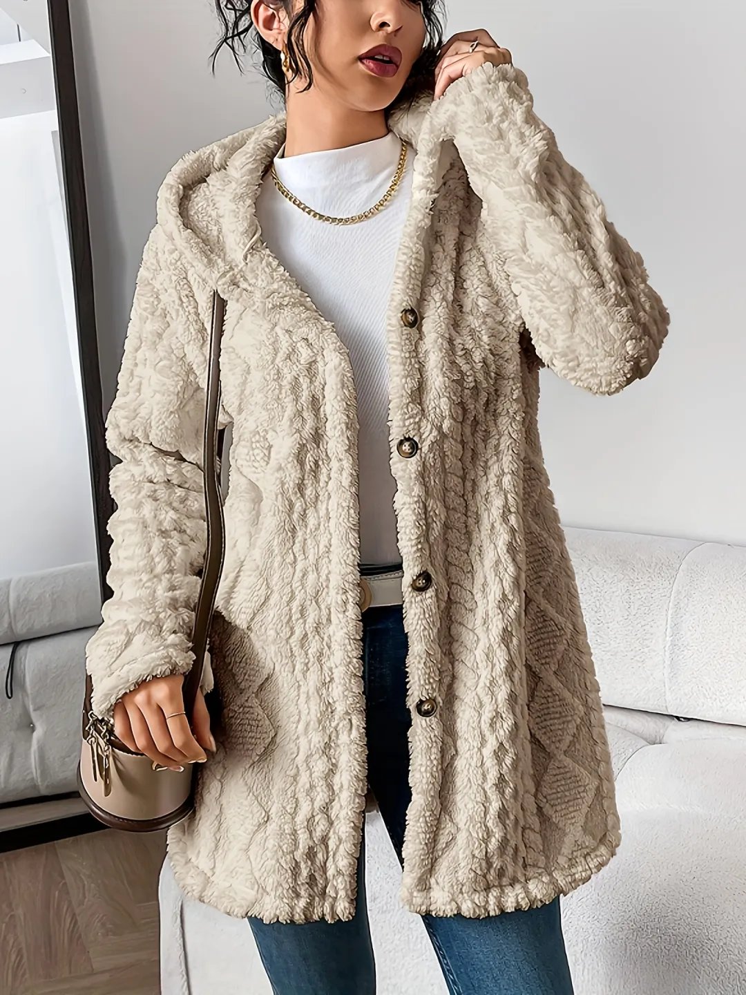 CloudSilk – Effortless Chic Hooded Dress – Khaki / S（US 4）