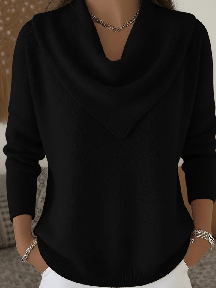 AuraKnit – Triangle Neck Pullover – Black / XS（US 2)