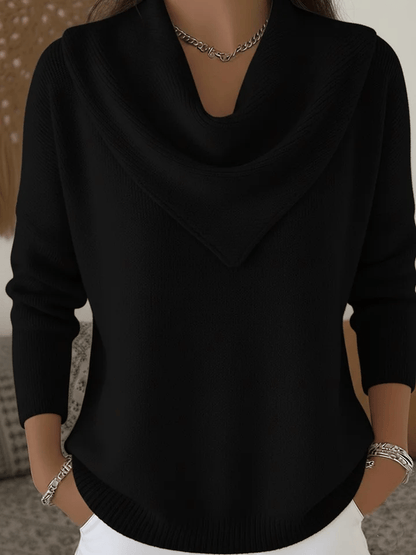AuraKnit – Triangle Neck Pullover – Black / XS（US 2)
