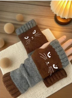 WarmHands – Stylish Knitted Fingerless Gloves – coffee brown