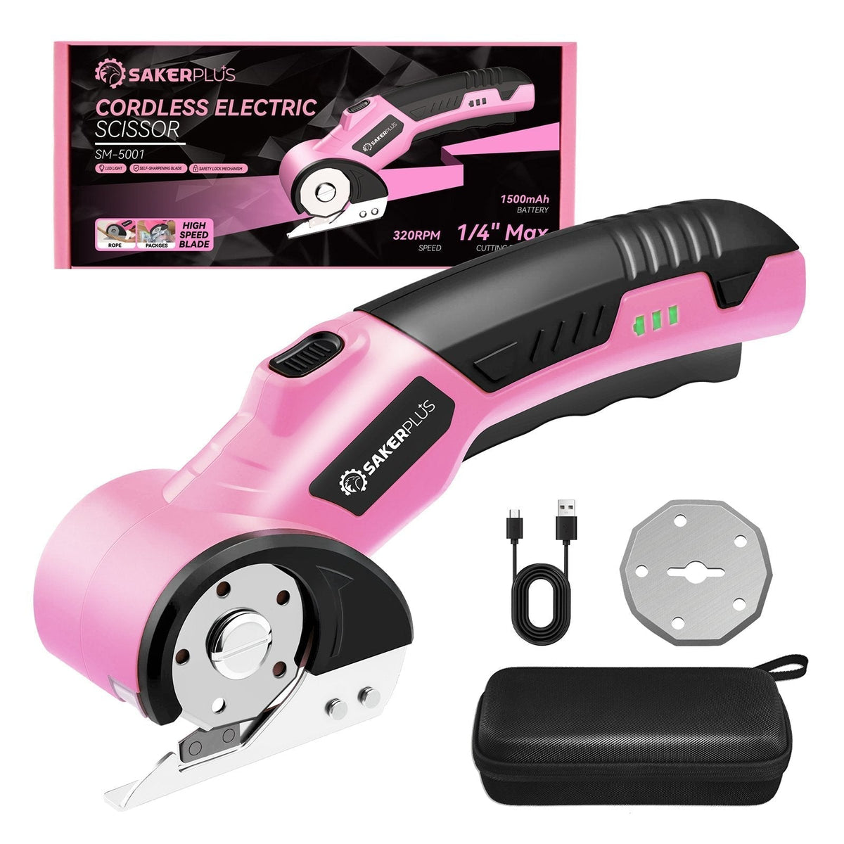 RapidSlice – Rechargeable Fabric & Metal Scissors – 2 Blades with Carrying Bag, Pink