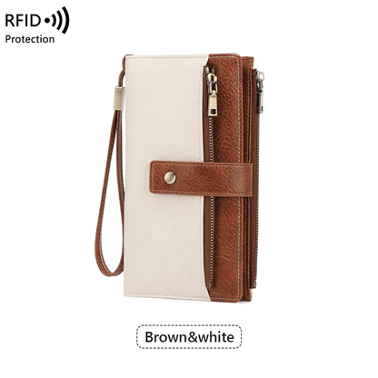 LunaVault – RFID Blocking Elegant Long Wallet – Brown&white