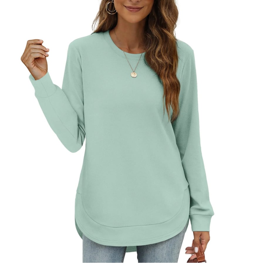 CurveFit – Soft Crewneck Sweatshirt All Day Comfort – Light Green / S