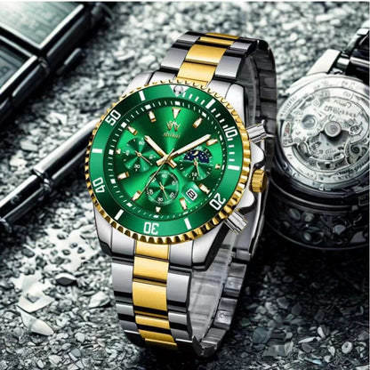 ChronoLuxe – Men’s Luxury Dress Watch – Silver&Green