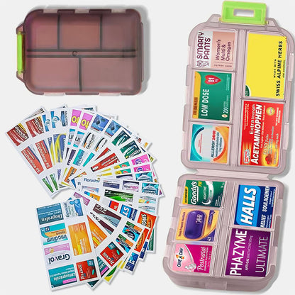DoseKeeper – Organized Pill Management Box – Travel Pill Organizer Box+161 Labels Brown