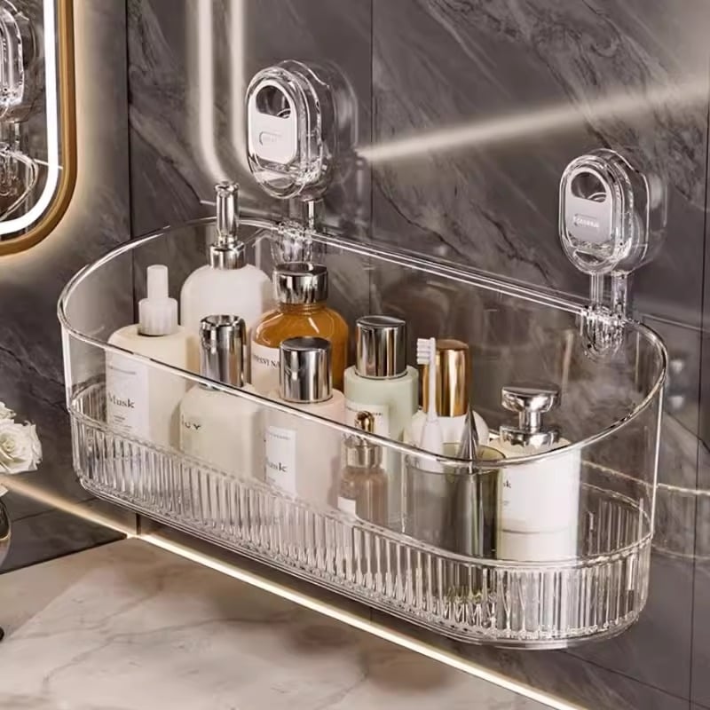 No-Drill Bathroom Suction Storage Box – Large Capacity & Strong Load-Bearing – Transparent / Buy 1