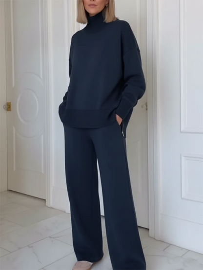 UrbanEase – Casual Stand Collar Two-Piece Set – Navy / XL