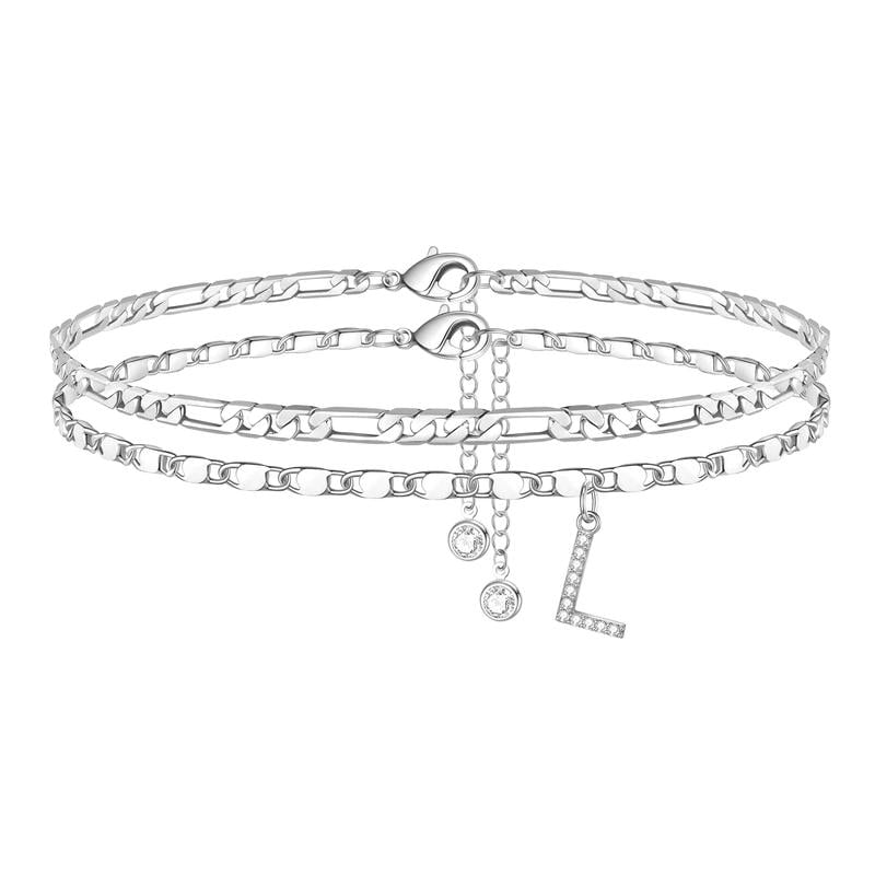 ShineScript – Layered Anklet Bracelets with Letters – Silver / L