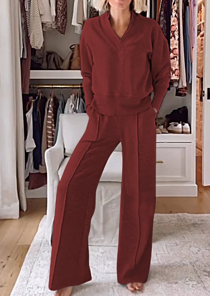 ModaGrace – Everyday Two Piece Outfit – Wine Red / S