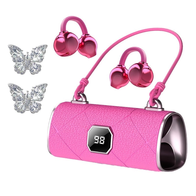 AuraClip – Fashion Clip-On Headphones Secure Fit – headphones+butterfly accessories / rose red