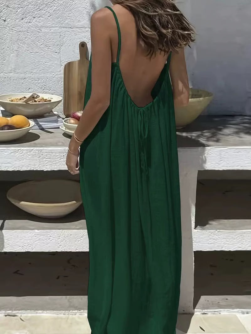 TitanAllure – Adjustable Strap Open-Back Dress – Dark Green / S
