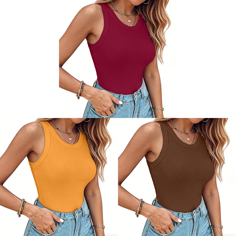 LunaFit – Seamless Comfort Ribbed Tank Top – Brown+Red+Orange / S