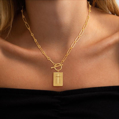 Cruxelle – Cross Pendant Paperclip Chain Necklace – Gold / A Beautiful Gift Box Included With Every Order