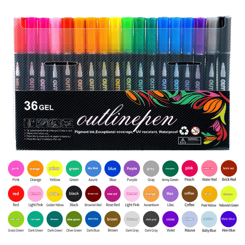 GlowStroke – Double Line Outline Marker Pens – 36 Counts