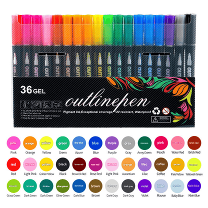 GlowStroke – Double Line Outline Marker Pens – 36 Counts