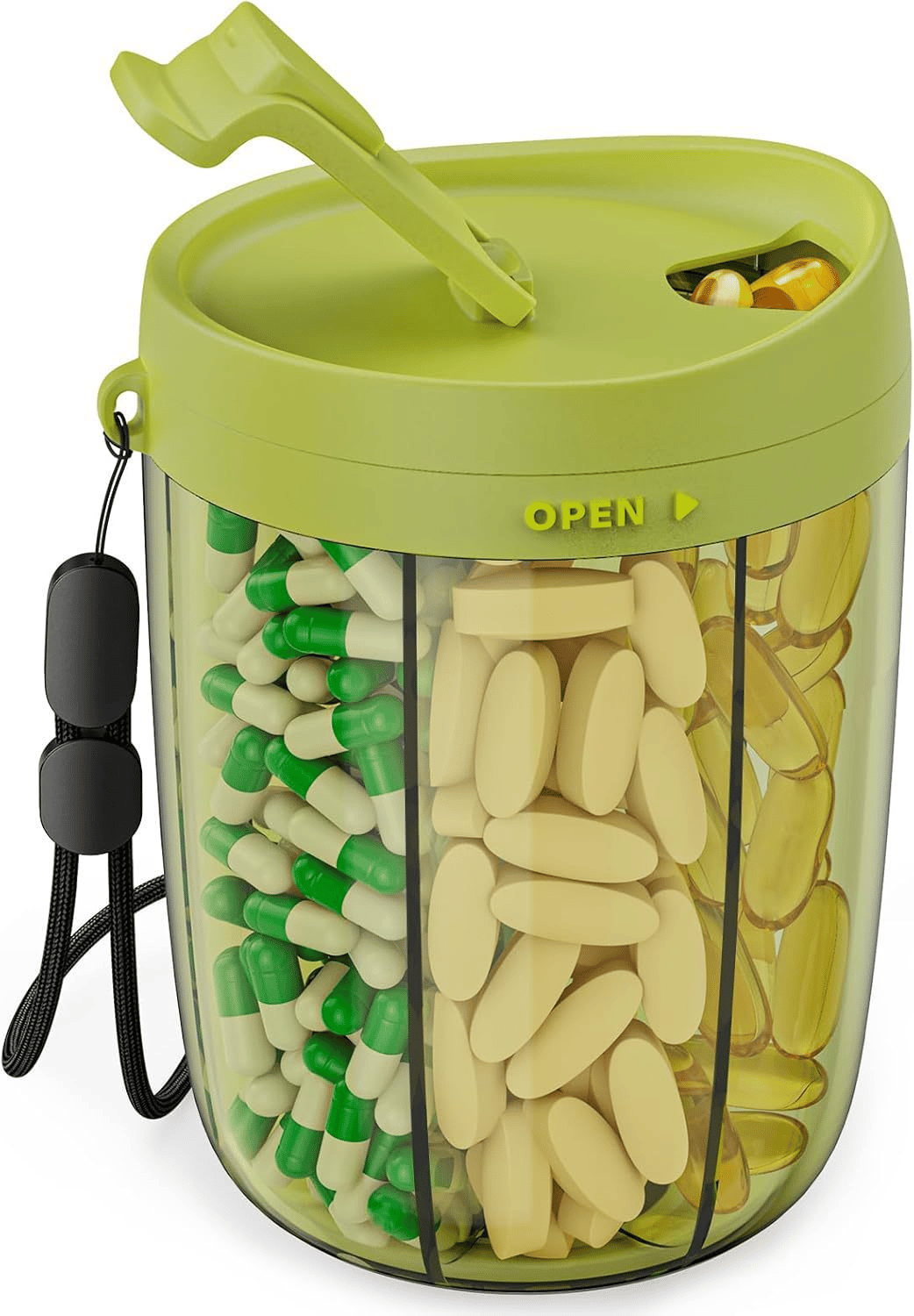 DailyMeds – 6 Compartment Pill Storage Container – Green
