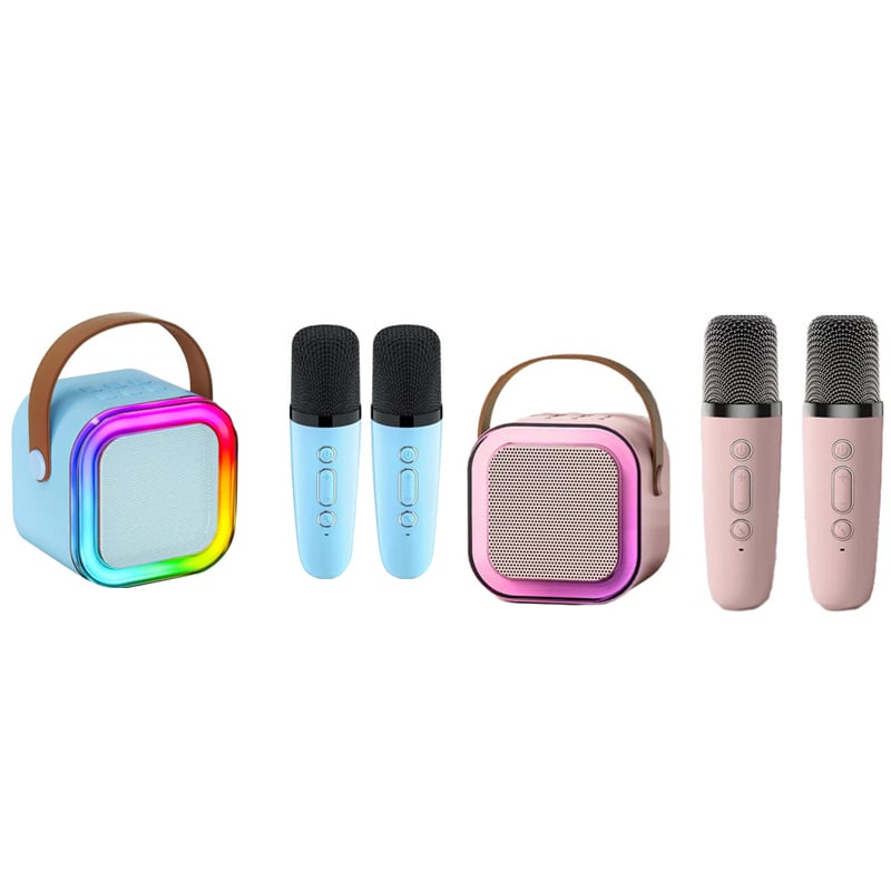 BeatVox – Mini Karaoke Speaker with Mics – Pink + Blue