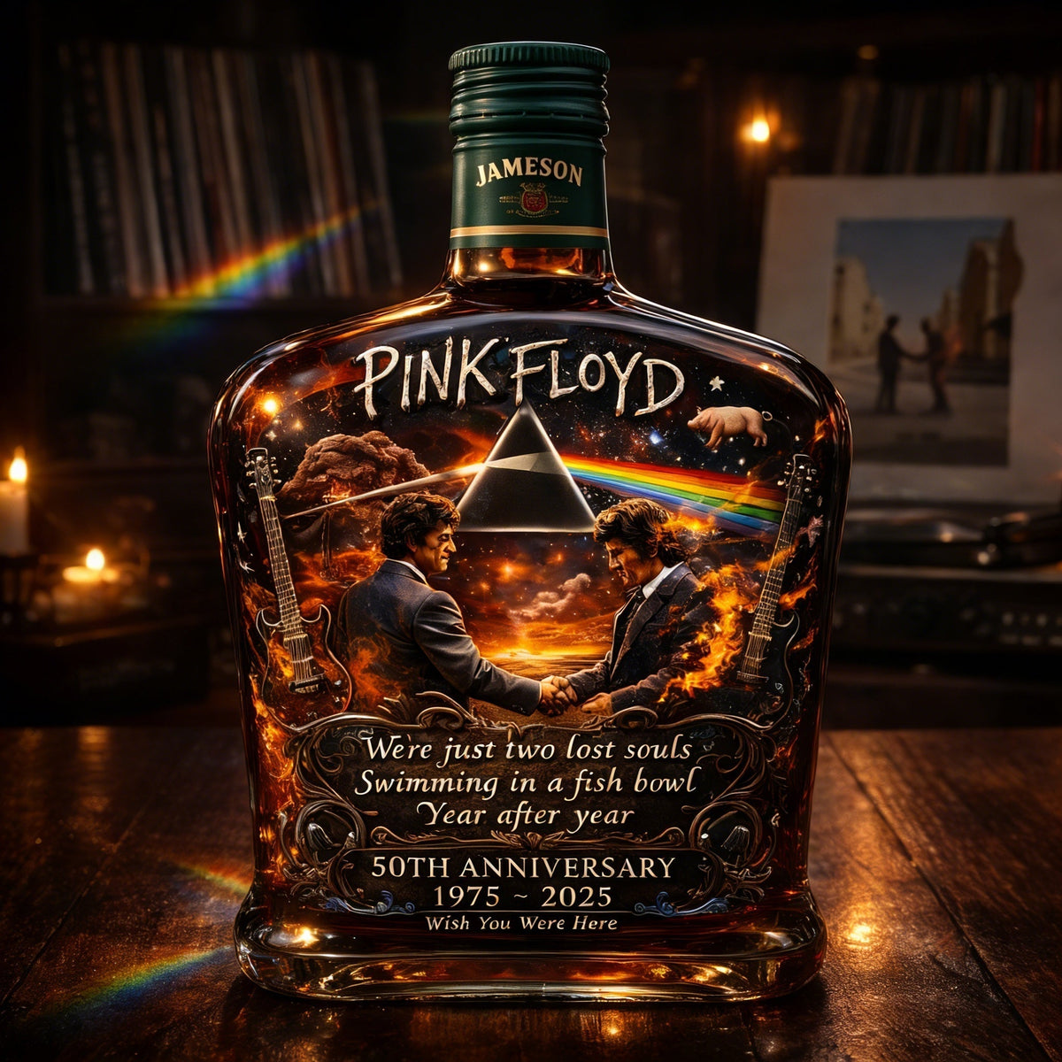 Pink Floyd – “Wish You Were Here” 50th Anniversary Collector’s Whiskey Bottle – Jameson