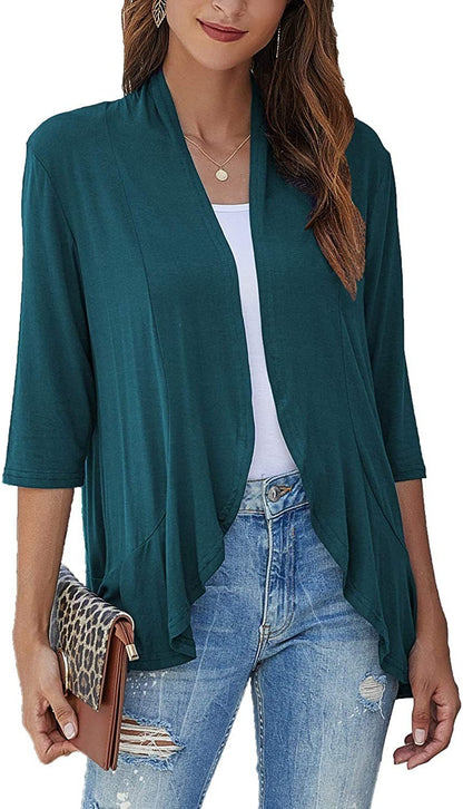 SoftDrape – Lightweight Open Front Cardigan – jasper / S（US 4-6）