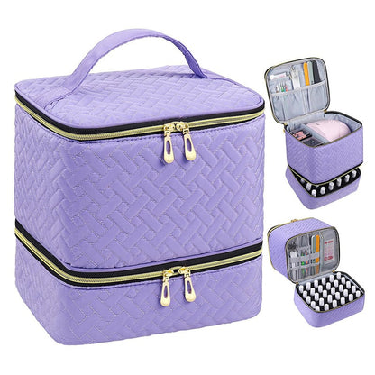 PolishPro – Deluxe Double‑Layer Nail Organizer Case – Bamboo Pattern - Purple