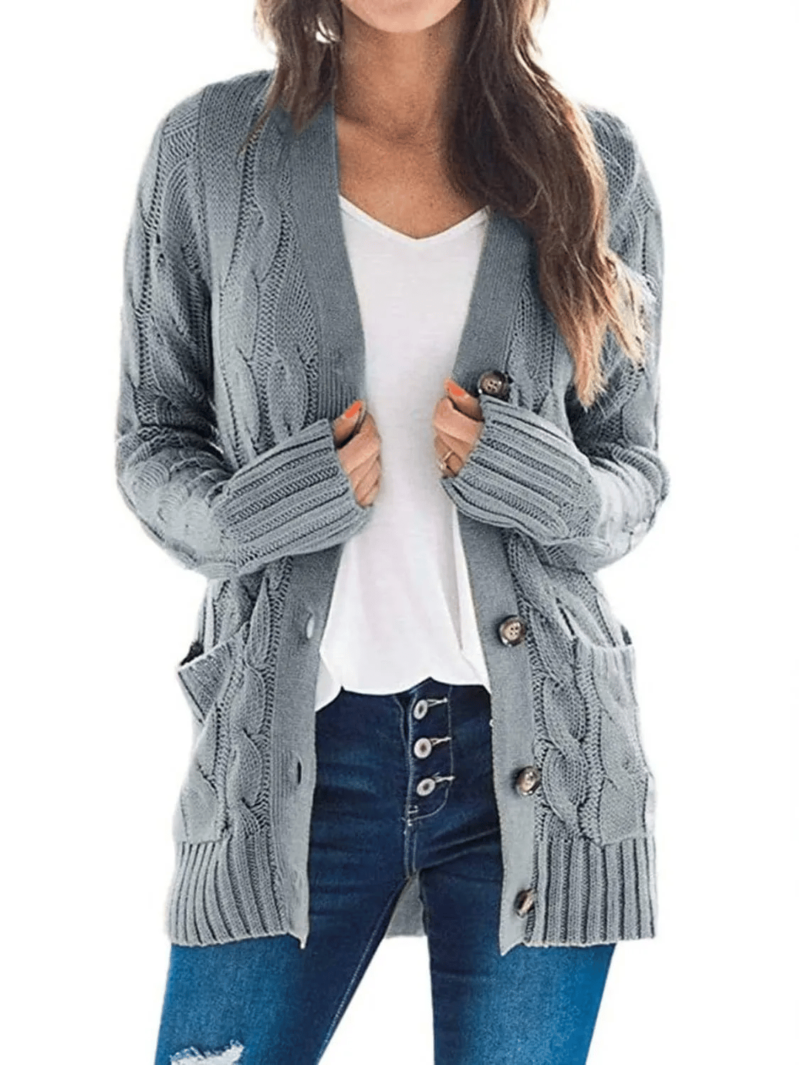 AutumnGrace - Classic Cardigan – Light Grey / S
