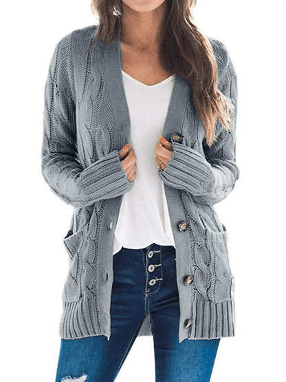 AutumnGrace - Classic Cardigan – Light Grey / S