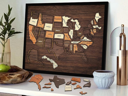 AtlasCraft – Wooden USA Travel Map Puzzle Wall Decor – Buy 1