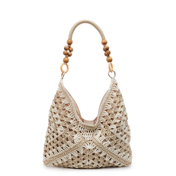 PalmAura - Straw Shoulder Bag – Rice with White