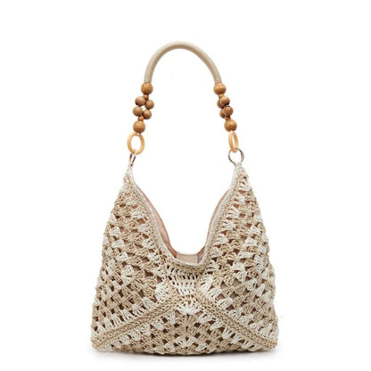 PalmAura - Straw Shoulder Bag – Rice with White