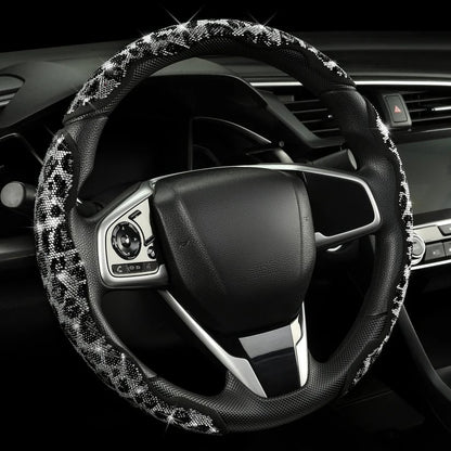 LuxiDrive – Crystal Studded Steering Wheel Cover – Snow leopard print / 3pcs