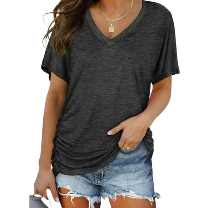 SoftLuxe – Women's Everyday V-Neck Comfort T-Shirt – Dark Grey / S