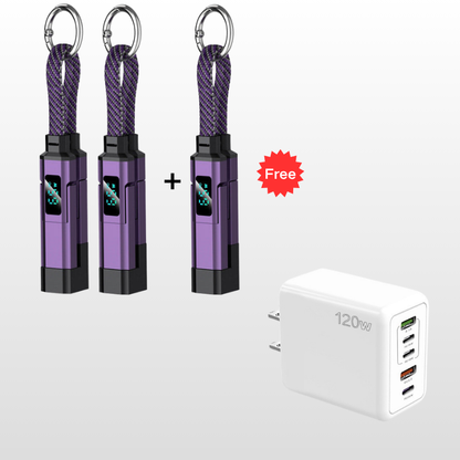 VoltFlex – Digital Display Fast Charge Cable – Purple / 3 Pieces  Buy 2，Get 1 Free / 4-in-1 Charging Cable with Digital Display + Multi-Port Fast Charger