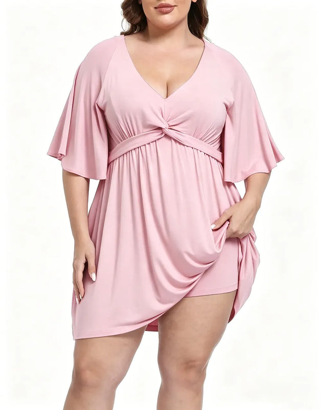 CurvaBelle – Plus Size Romper Dress – Light pink / XS
