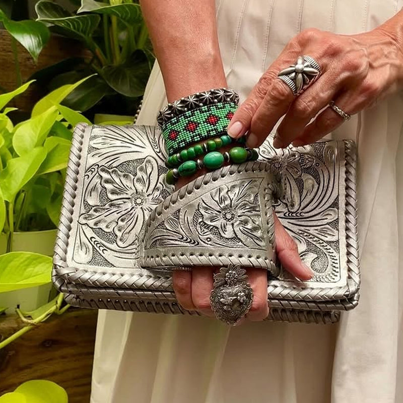 LuxeBlossom – Silver Flower Dance Western Style Clutch – image 7
