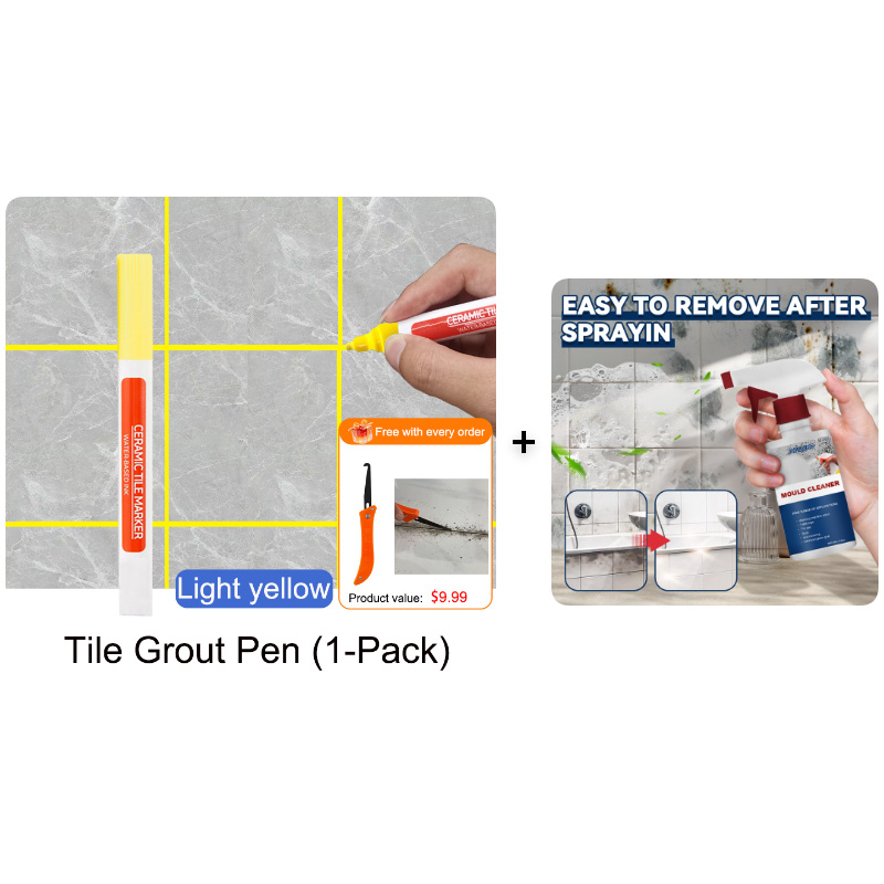 Anti-Mould & Waterproof Joint Pen for Ceramic Tiles! – Light yellow / Without Mold Remover Spray / Place an order and receive a grout tool worth 9.99＄ for free