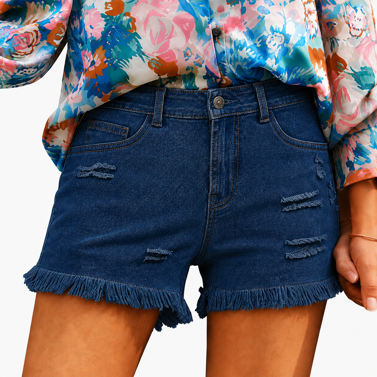UrbanEase – Women’s Casual Denim Shorts – Dark Blue / XS