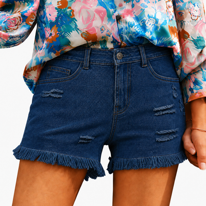 UrbanEase – Women’s Casual Denim Shorts – Dark Blue / XS