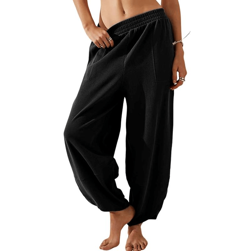 LuxeFlow – Women’s Wide Leg Palazzo Harem Pants – Black / XS