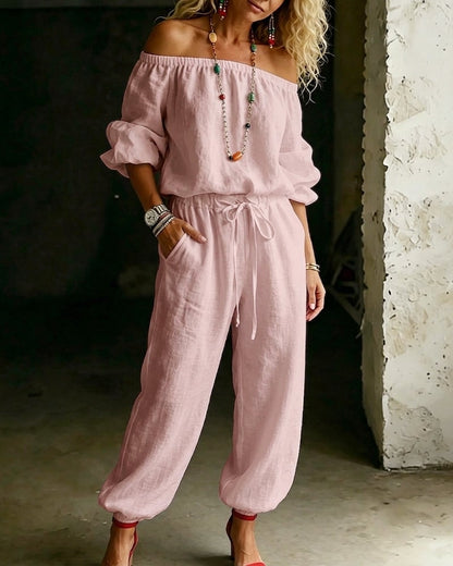 LuxeSilhouette – Off-Shoulder Tie Waist Jumpsuit – image 17