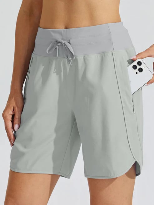 AthletiQ – Women’s Active High Rise Running Shorts – Light Grey / XS