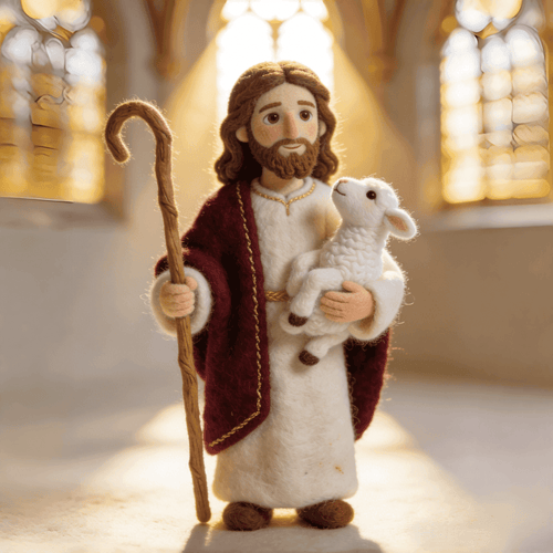 SacredShepherd – Handcrafted Christian Wool Art – A – Detailed Face (Handcrafted)️