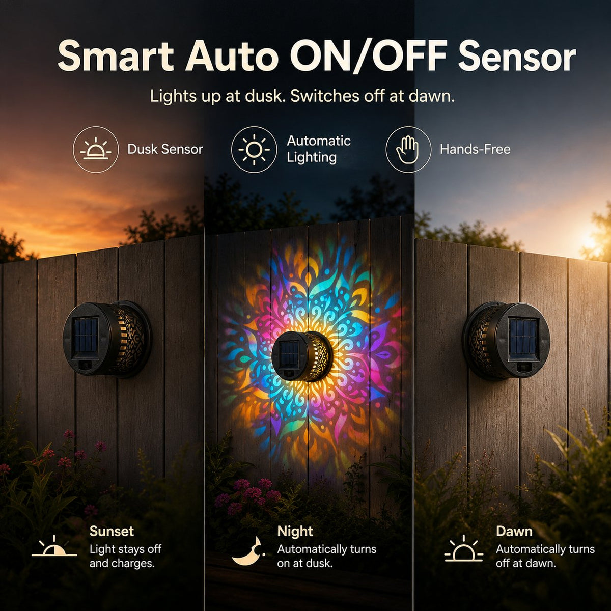 MandalaGlow - Solar Mandala Wall Light Outdoor Fence Projector Lamp – image 4