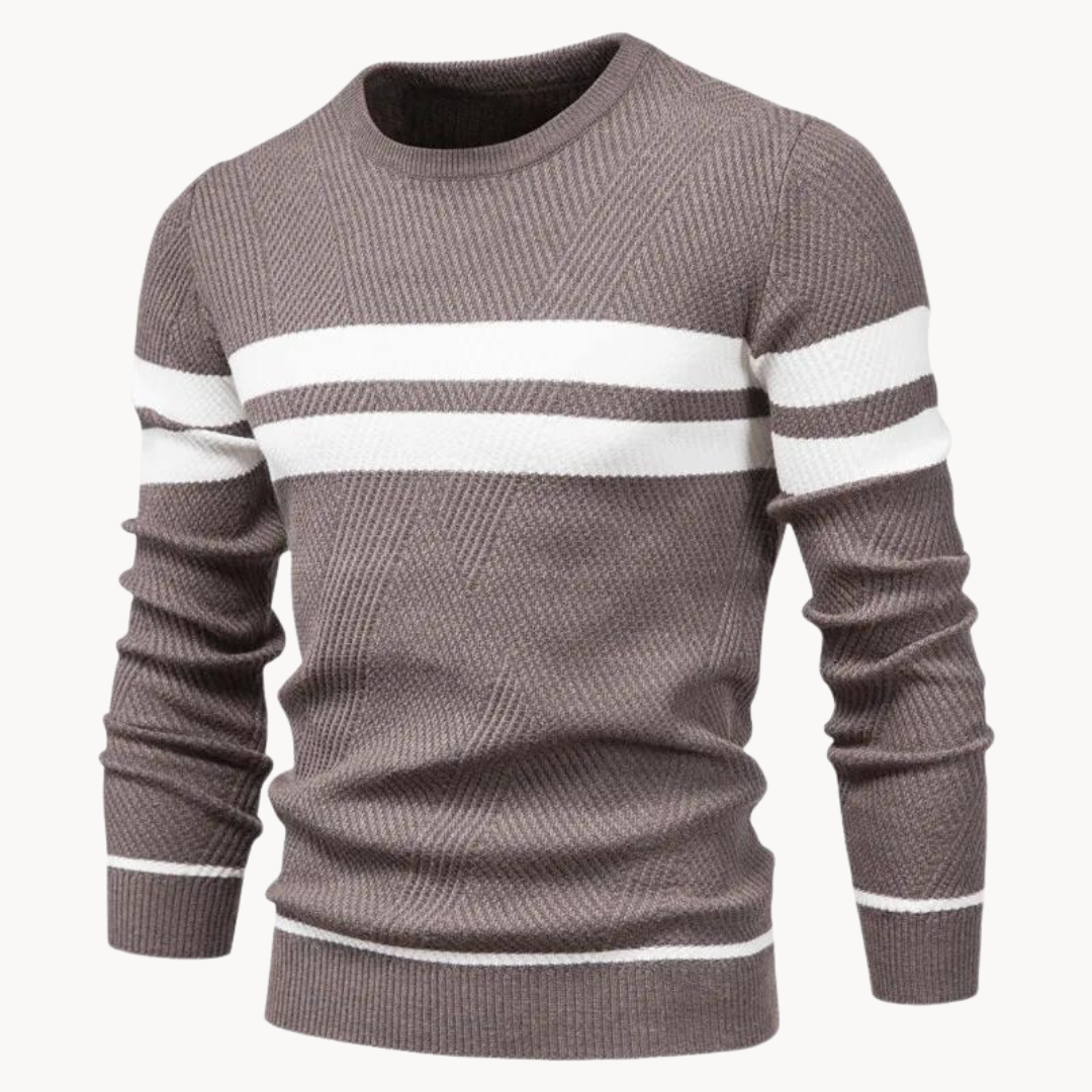 Zander Field Stripe Cotton Crewneck – Coffee / S