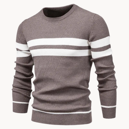 Zander Field Stripe Cotton Crewneck – Coffee / S