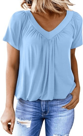 AuraFit | Classic Women’s V-Neck Casual Tee – Light Blue / S