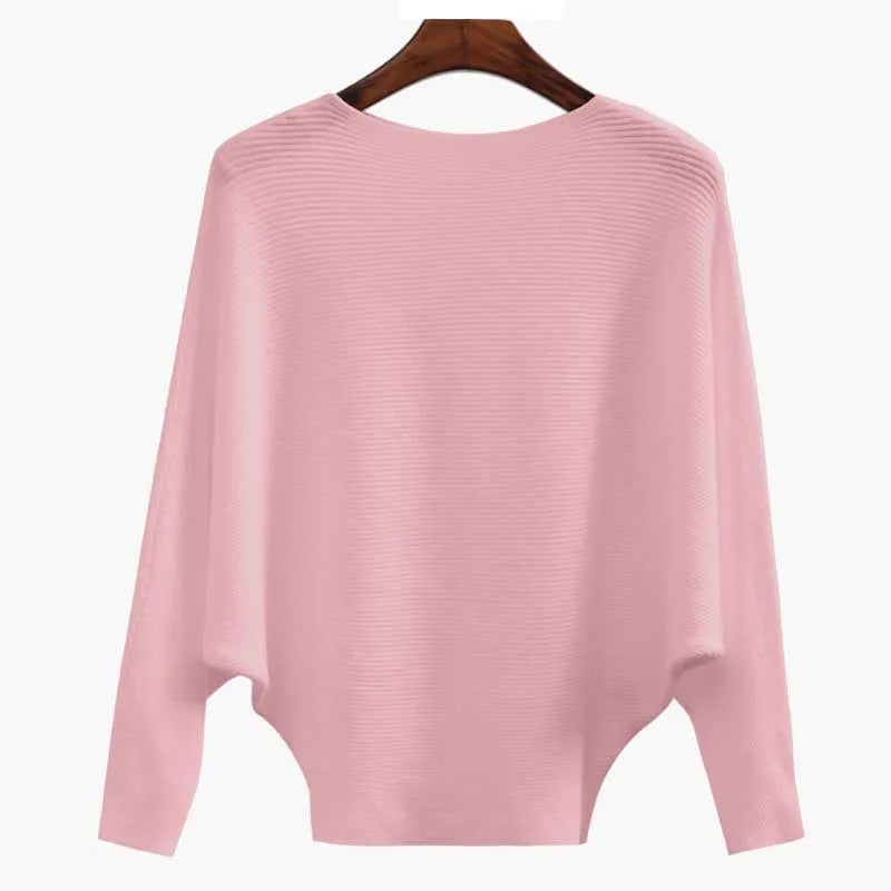 CozyWave – Women’s Boat Neck Bat Sleeve Knitted Sweater – Pink / One Size